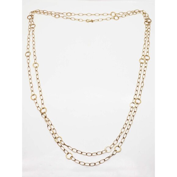 Extra Long Oval & Round Link Chain Necklace 14k Gold 71" Opera Length - Picture 1 of 6